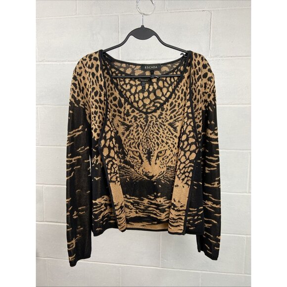 Escada x Margaretha Ley Leopard‎ Sweater Cardigan Set Tank Camisole EU 36 - Picture 4 of 9